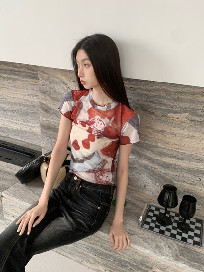 Cake Graffiti Mesh Short Sleeve Shirt
