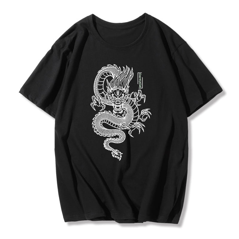 Cute Chinese Dragon Oversized Punk Goth Print Short Sleeve Shirt Tee T-shirt E-Girl Kawaii Korean Japanese Harajuku Chinese Retro Streetwear Aesthetic