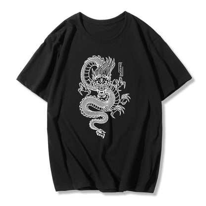 Cute Chinese Dragon Oversized Punk Goth Print Short Sleeve Shirt Tee T-shirt E-Girl Kawaii Korean Japanese Harajuku Chinese Retro Streetwear Aesthetic