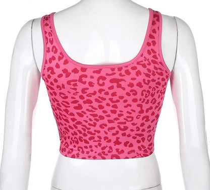 Cute Leopard Print 90s Goth Tank Crop Top Camisole Shirt Tee T-shirt E-Girl Kawaii Korean Japanese Harajuku Chinese Retro Streetwear Aesthetic