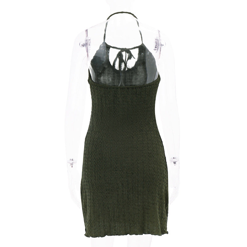 Green Knit Halter Mini Dress