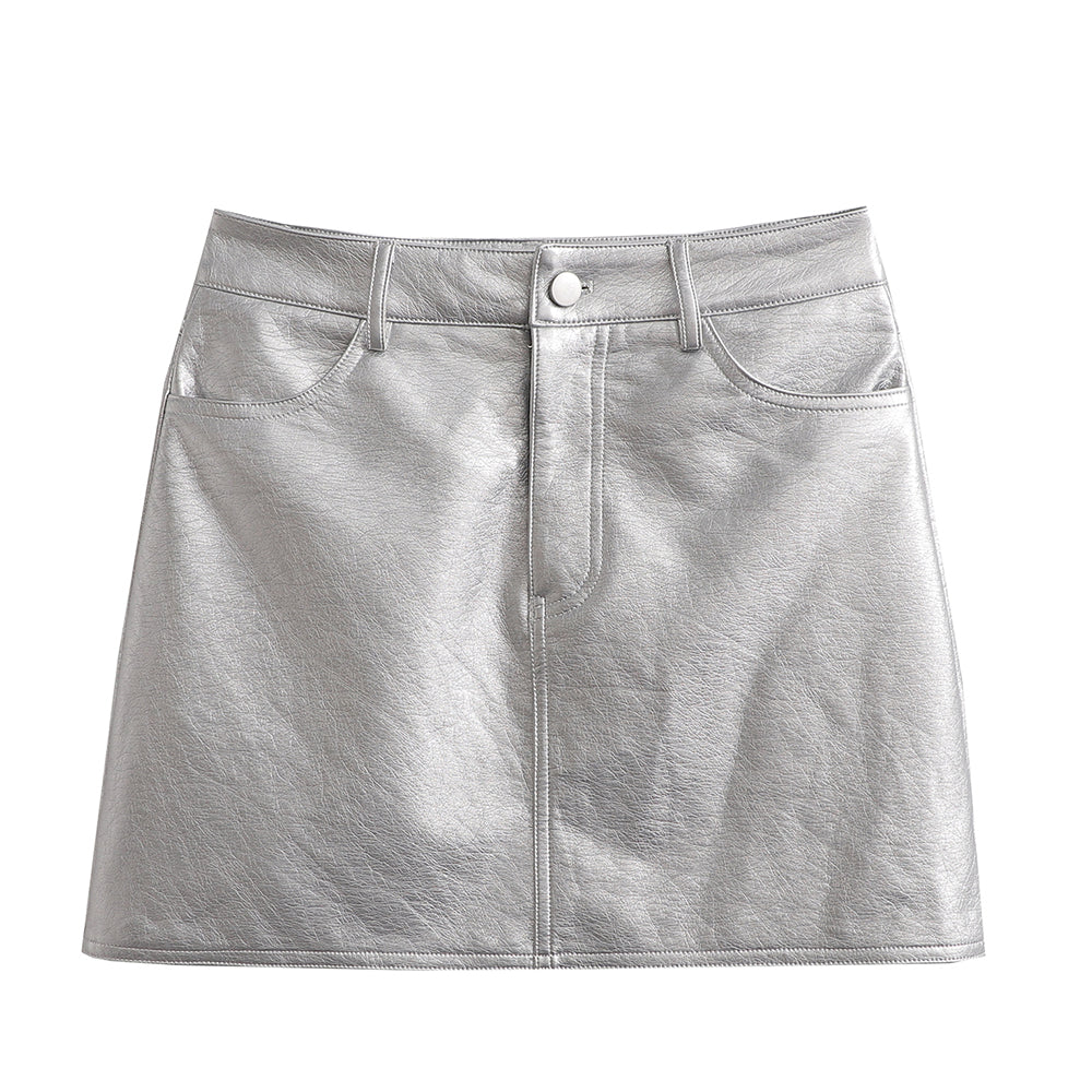 Silver Metalic Pocket Mini Skirt