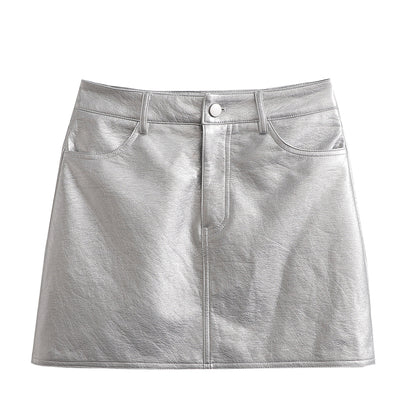 Silver Metalic Pocket Mini Skirt