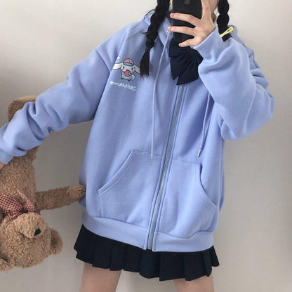 Cute Anime Cartoon Print Long Sleeve Zipper Zip Up Hoodie Sweatshirt Sweater Pullover Jumper E-Girl Kawaii Korean Japanese Harajuku Streetwear
