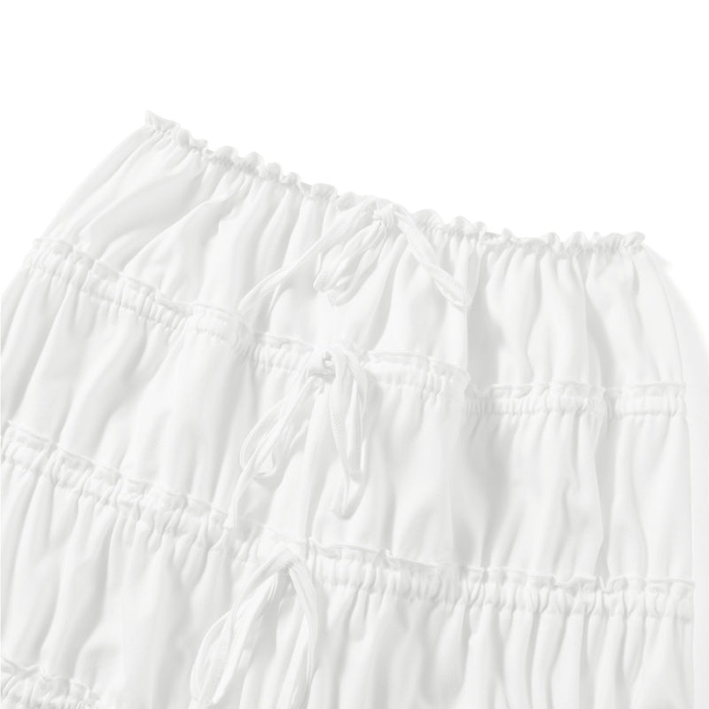 2PCS White Ruffle Camisole + High Waist Long Skirt