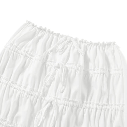 2PCS White Ruffle Camisole + High Waist Long Skirt