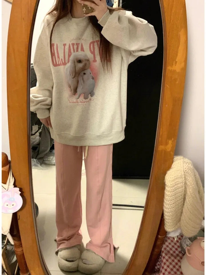 Rabbit Print Crew Neck Sweatshirt