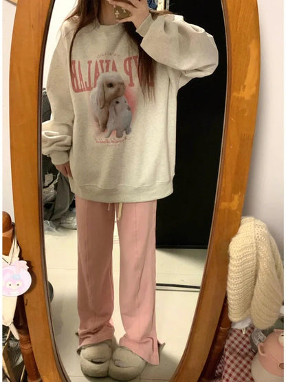 Rabbit Print Crew Neck Sweatshirt