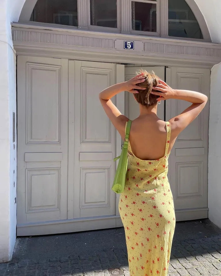Yellow Floral Print Maxi Dress