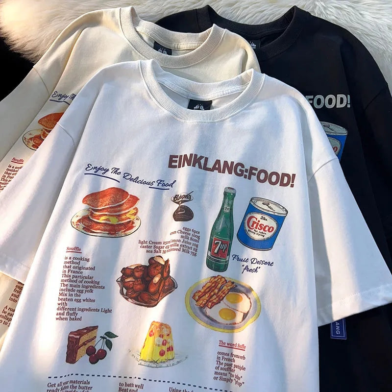Vintage Food Print Short Sleeve T-shirt