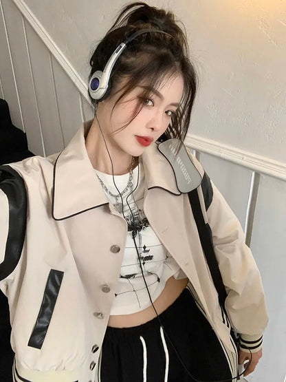 Beige Patchwork Bomber Jacket