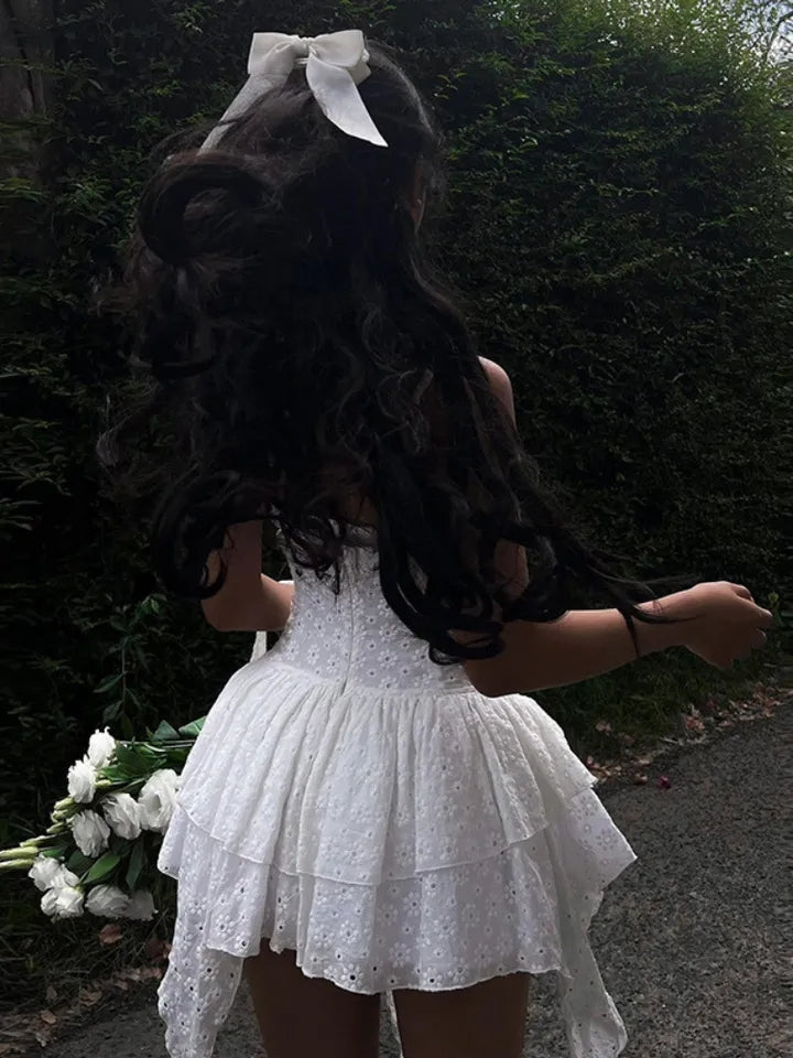 White Floral Lace Layered Dress