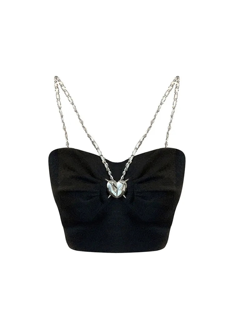 Black Heart Chain Strap Crop Top
