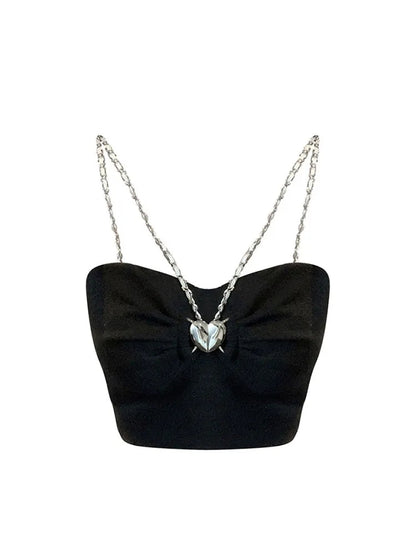 Black Heart Chain Strap Crop Top