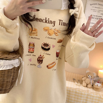 Snack Print Loose Fleece Pullover