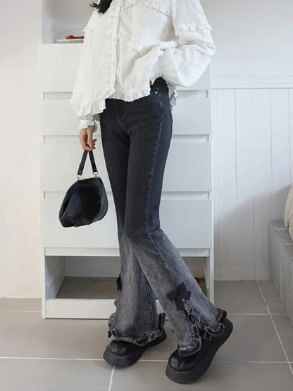 Sweet Bow High Waist Flare Denim Jeans