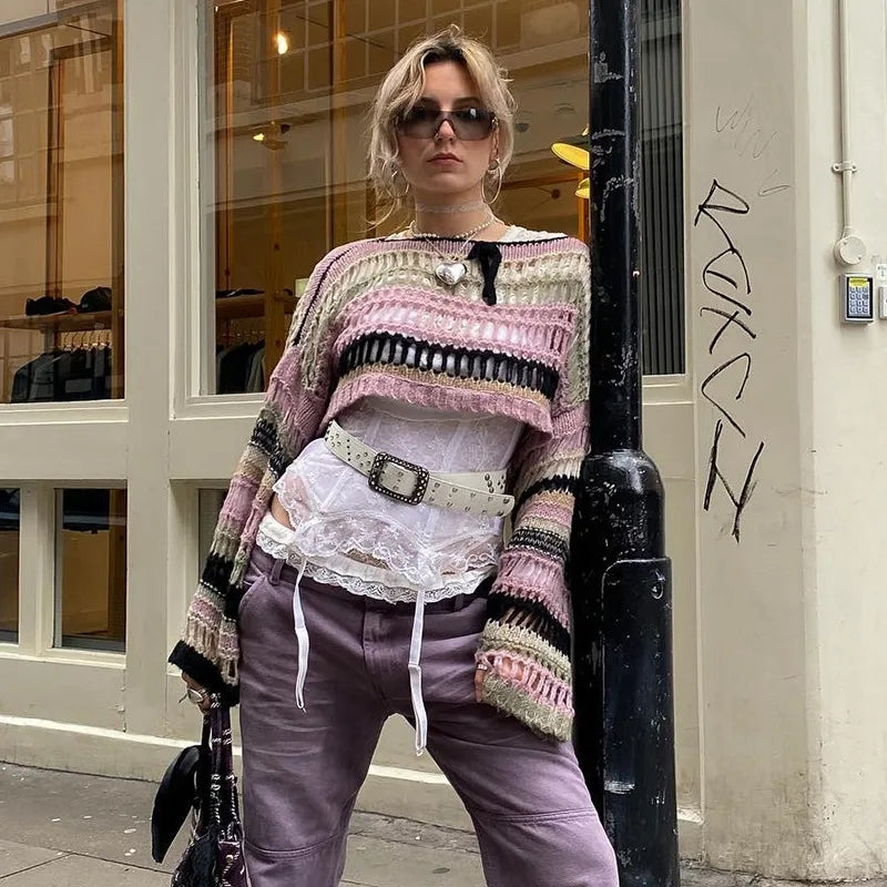 Black & Pink Stripe Knit Smock