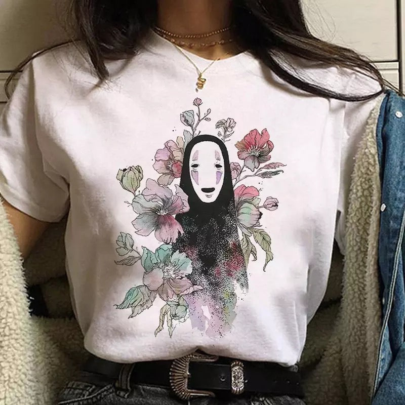 Japanese Anime Cartoon Print Loose Casual Short Sleeve Shirt T-shirt