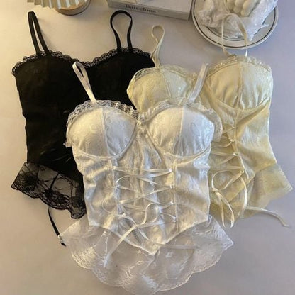 Spaghetti Strap Lace Corset Top