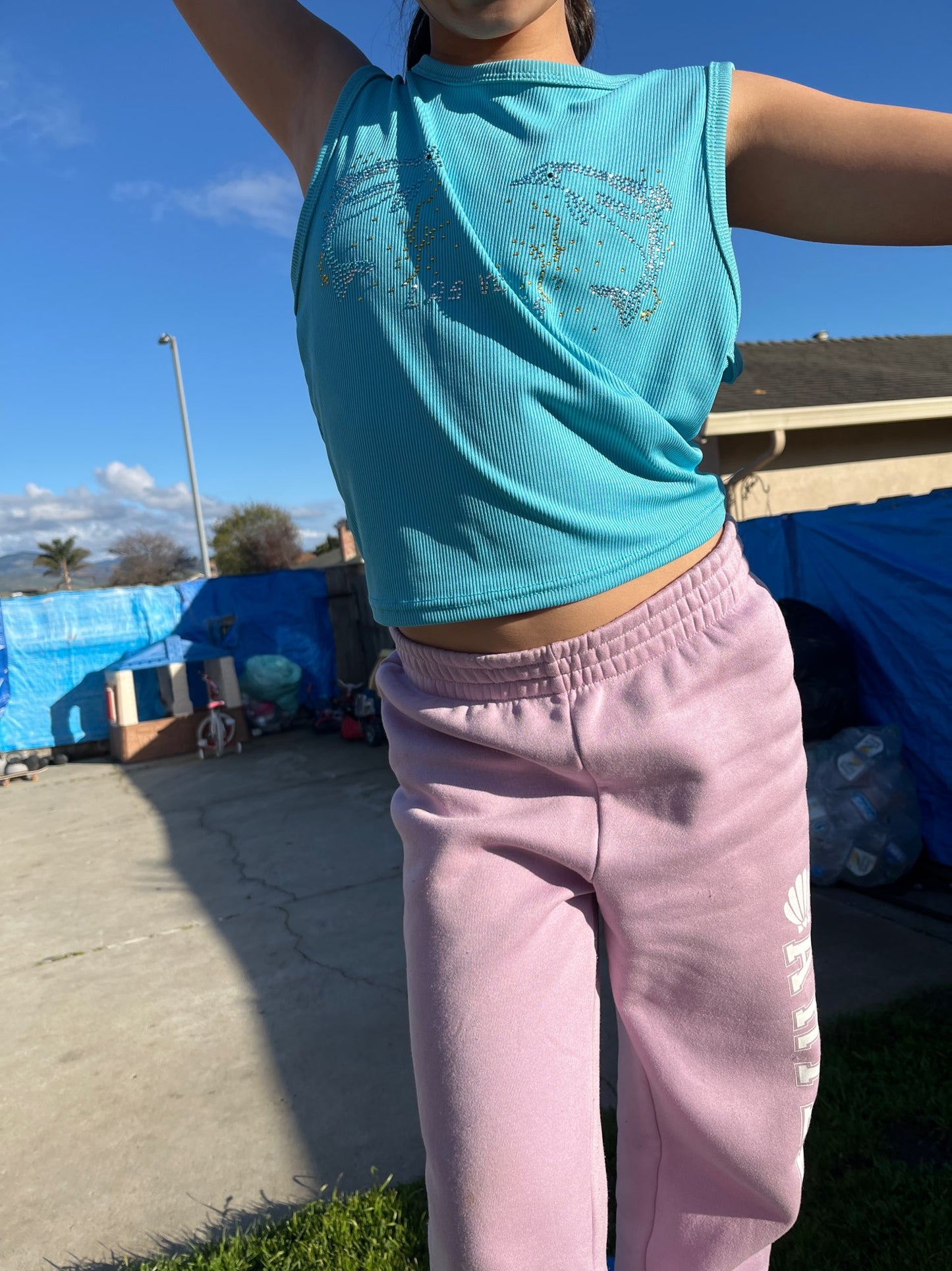 Blue Dolphin Rhinestone Tank Top