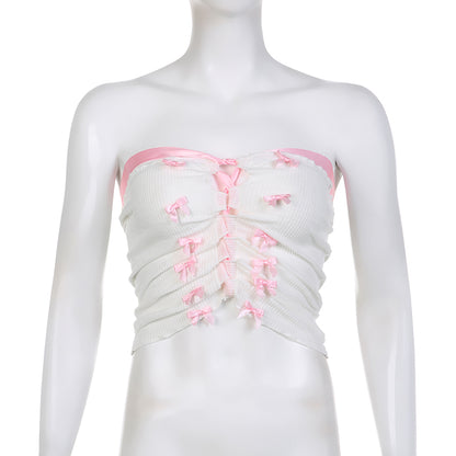 Pink Sweet Bow Split Bandage Top