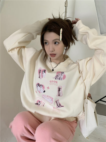 Cat Puppy Print Sweatshirt