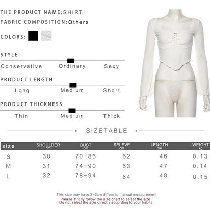 Cute Sexy Transparent See Through Crop Top Long Sleeve Shirt Tee T-shirt E-Girl Kawaii Korean Japanese Harajuku Chinese Retro Streetwear Aesthetic