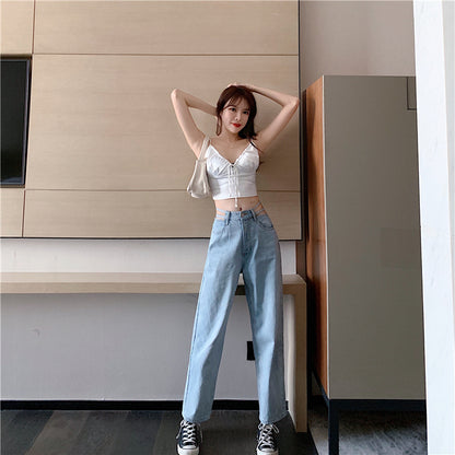 Cut Out Loose High Waist Denim Jeans