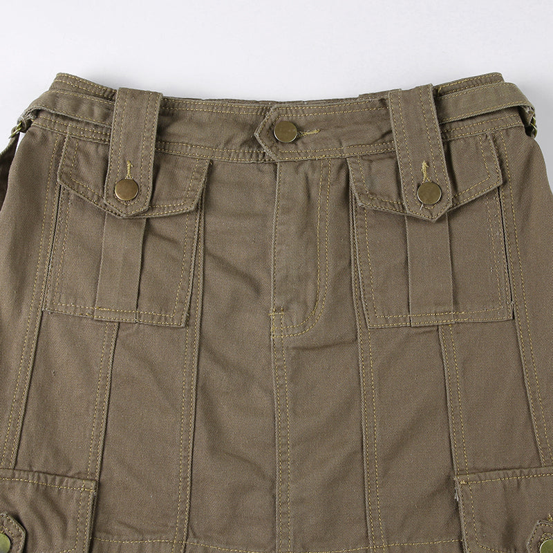 Brown Cargo Pocket Mini Skirt