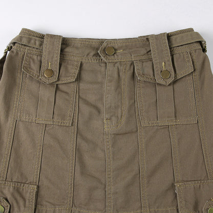 Brown Cargo Pocket Mini Skirt