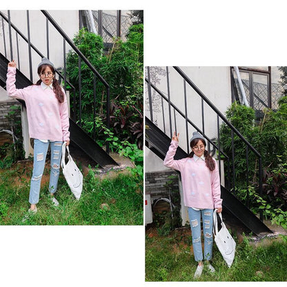 Cute Pastel Cloud Winter Autumn Loose Oversized Casual Knit Sweater Sweatshirt Pullover Jumper Shirt E-Girl Kawaii Korean Japanese Harajuku Streetwear