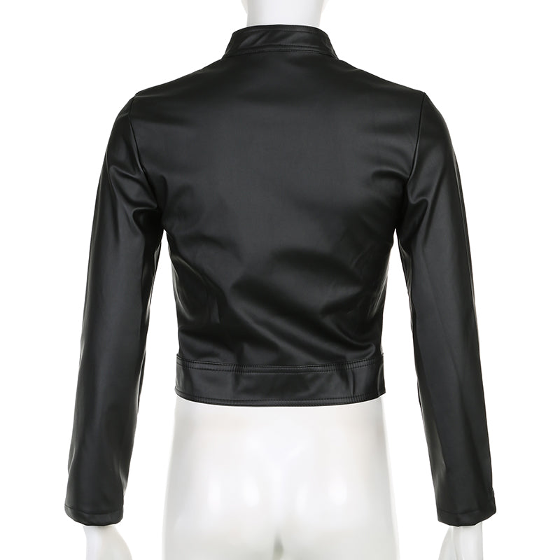 Black PU Leather Zipper Jacket