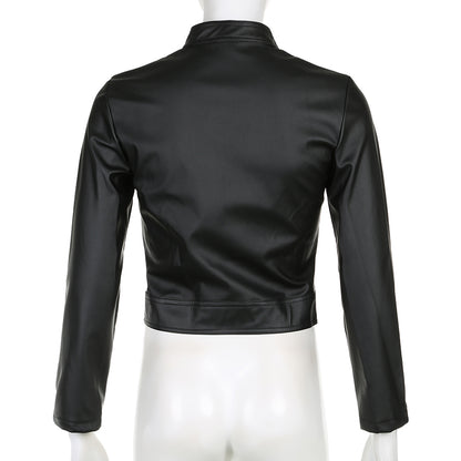 Black PU Leather Zipper Jacket