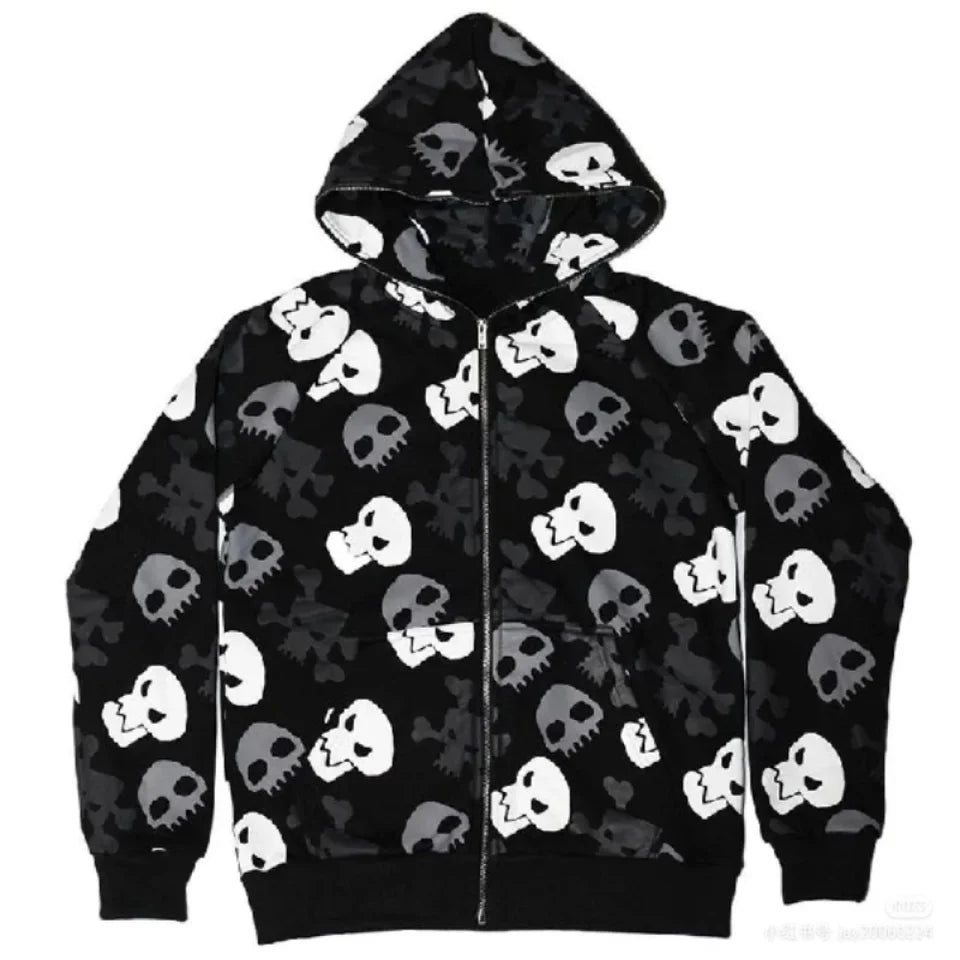 Black Skull Punk Zipper Hoodie