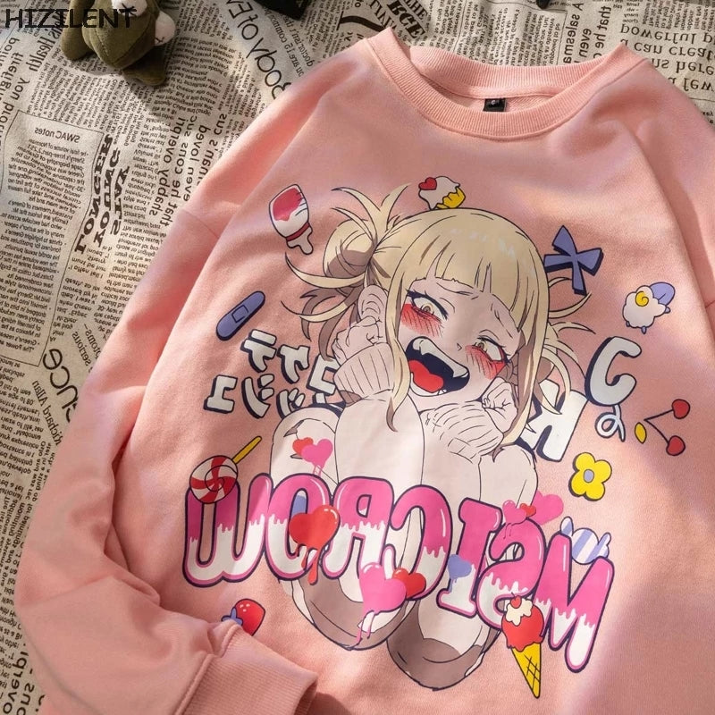 Cute Toga Anime Girl Cartoon Print Oversize Long Sleeve T-shirt Sweater Hoodie Aesthetic Casual Summer E-Girl Kawaii Korean Japanese Harajuku