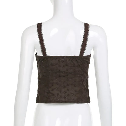 Brown Lace Patchwork Crop Top