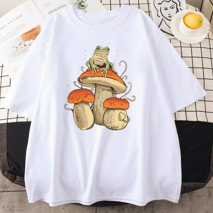 Mushroom Frog Print Short Sleeve T-shirt