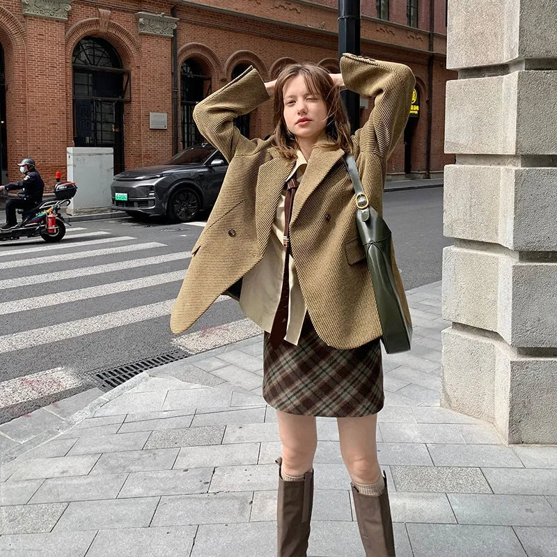 Brown Plaid A-Line Mini Skirt