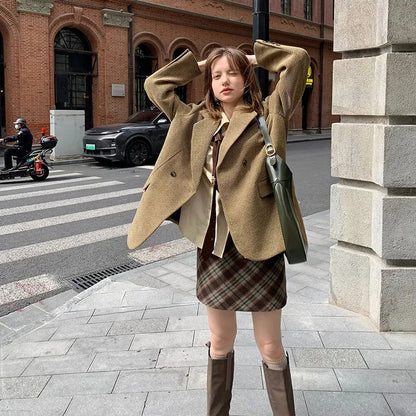 Brown Plaid A-Line Mini Skirt