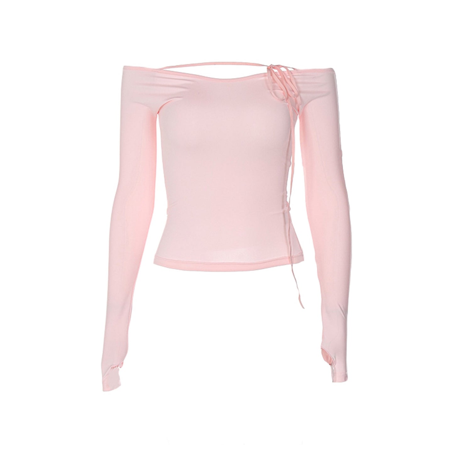 Pink Bow Off Shoulder Long Sleeve Top