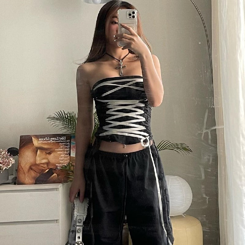 Bandage Ribbon Lace Up Tube Top
