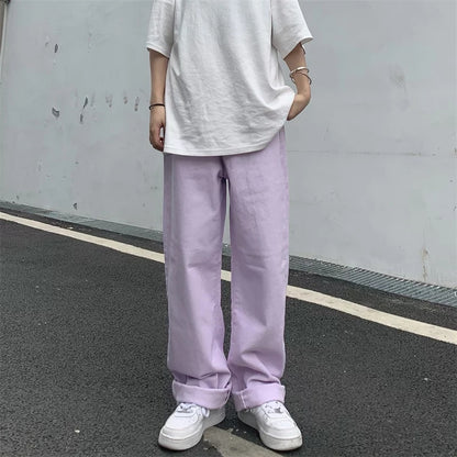 Cute Vintage Purple Baggy Loose Straight High Waisted Pants Wide Leg Denim Trousers Aesthetic Casual Summer E-Girl Kawaii Korean Japanese Harajuku