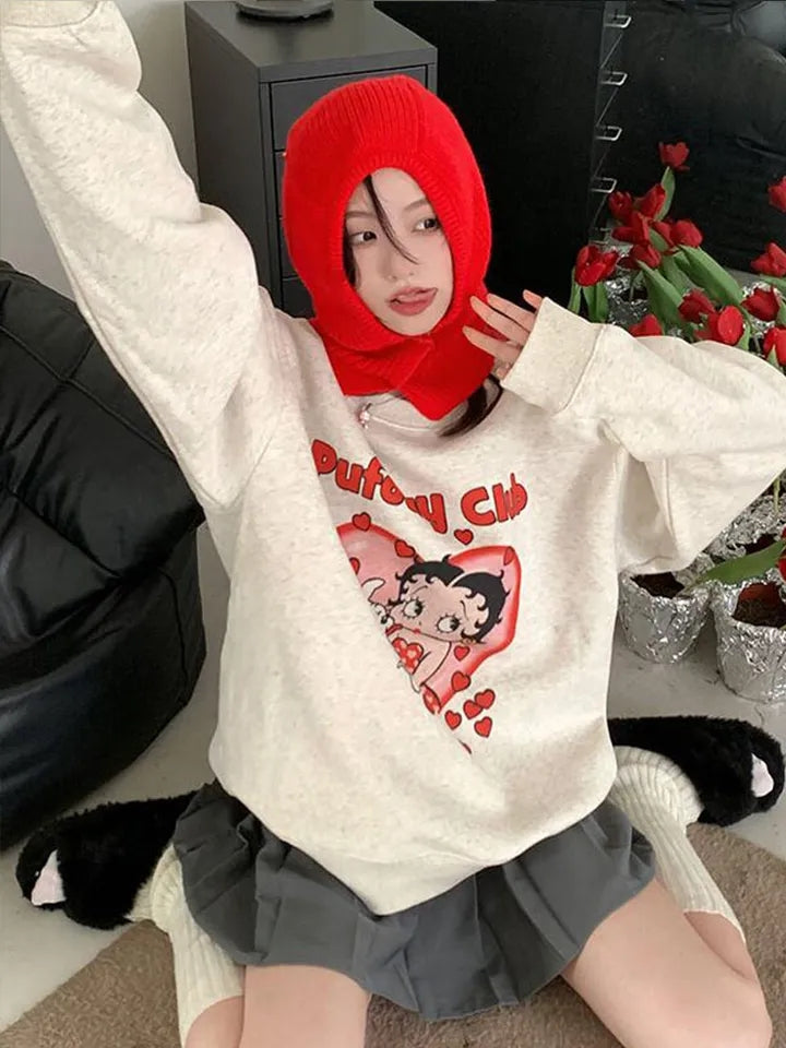 Lady Cartoon Print Sweatshirt