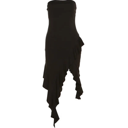 Black Irregular Backless Off Shoulder Dress