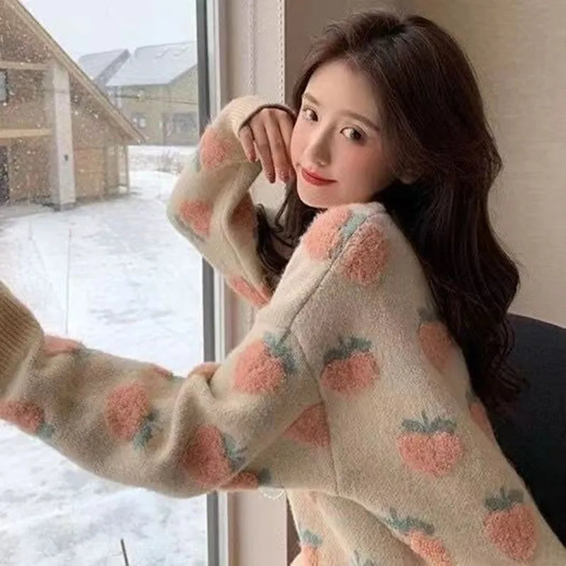 Peach Print Soft Sweater