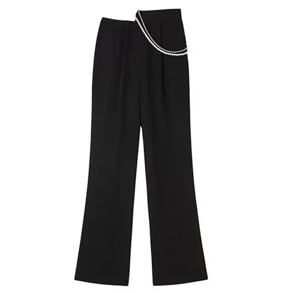 Pearl Rhinestone Black High Waist Pants