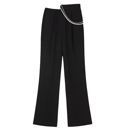 Pearl Rhinestone Black High Waist Pants