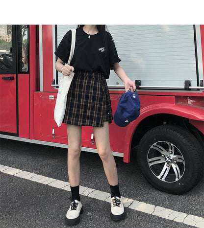 Cute Plaid Checkered High Waisted Mini Skirt Preppy School Girl Vintage Autumn Winter E-Girl Kawaii Korean Japanese Harajuku Retro Streetwear