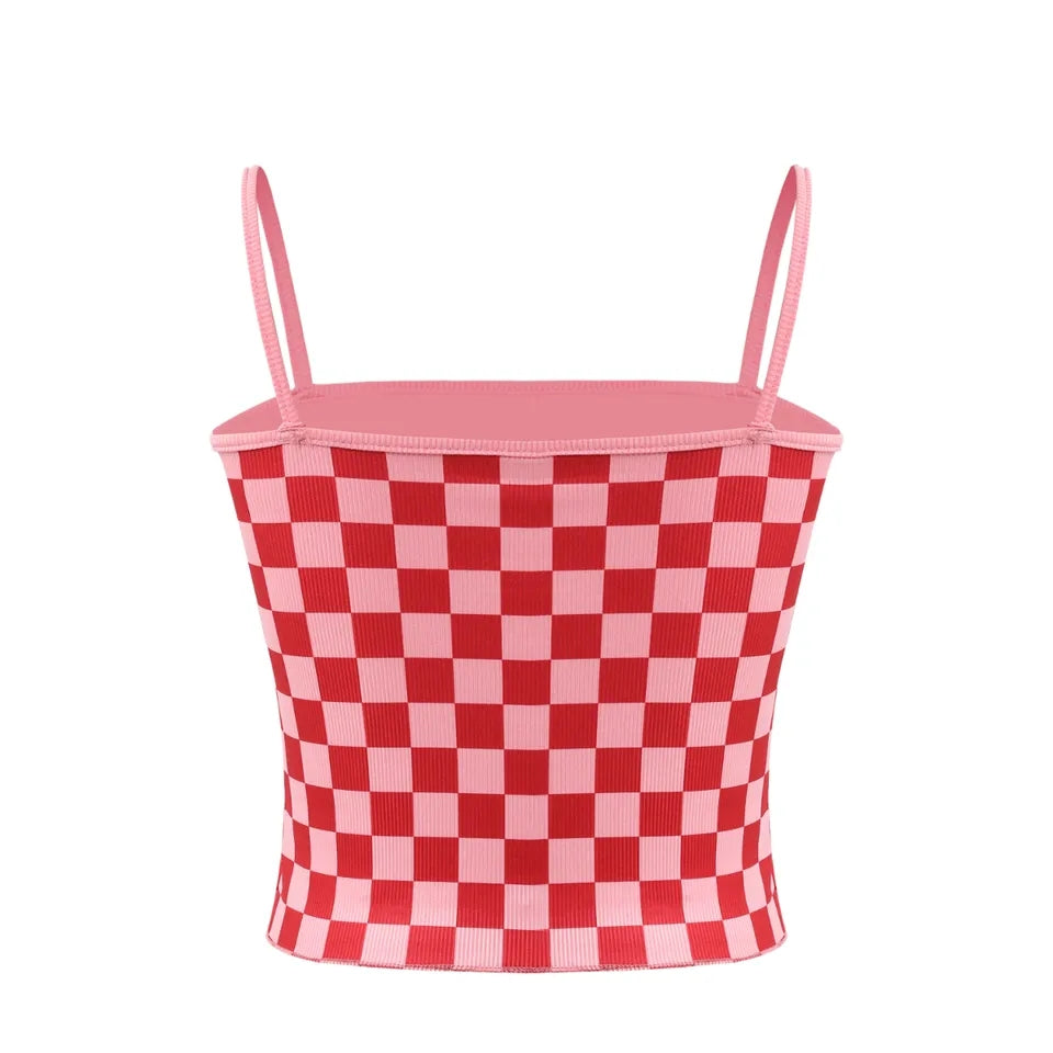 Red & Pink Checkered Tank Top