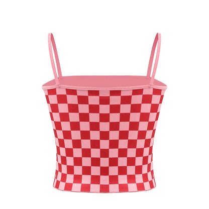 Red & Pink Checkered Tank Top